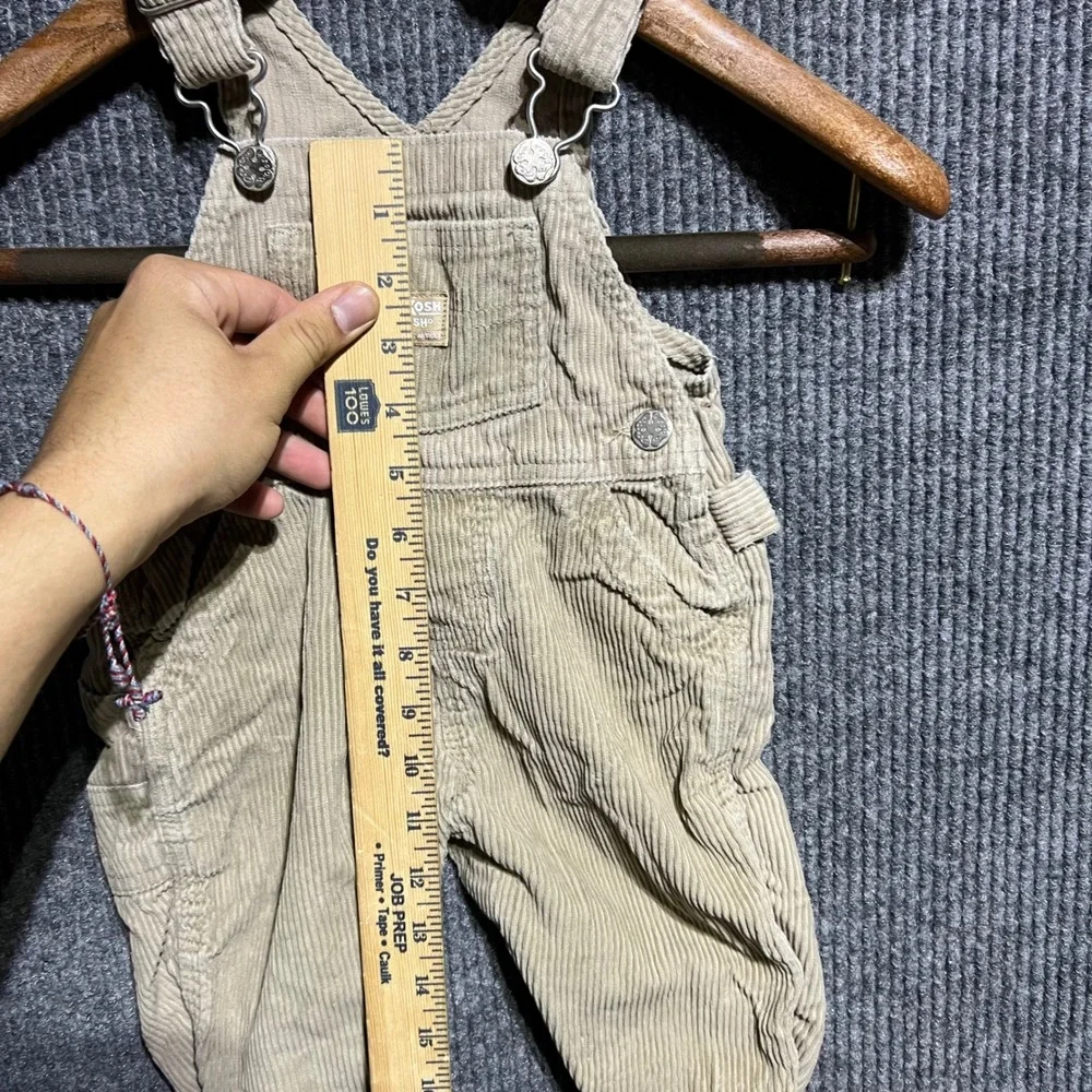 OshKosh B'gosh Corduroy Overalls Kids 12M Tan Khaki Bib Workwear Classic Cotton